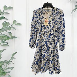 Entro Blue Flower Babydoll Dress Large